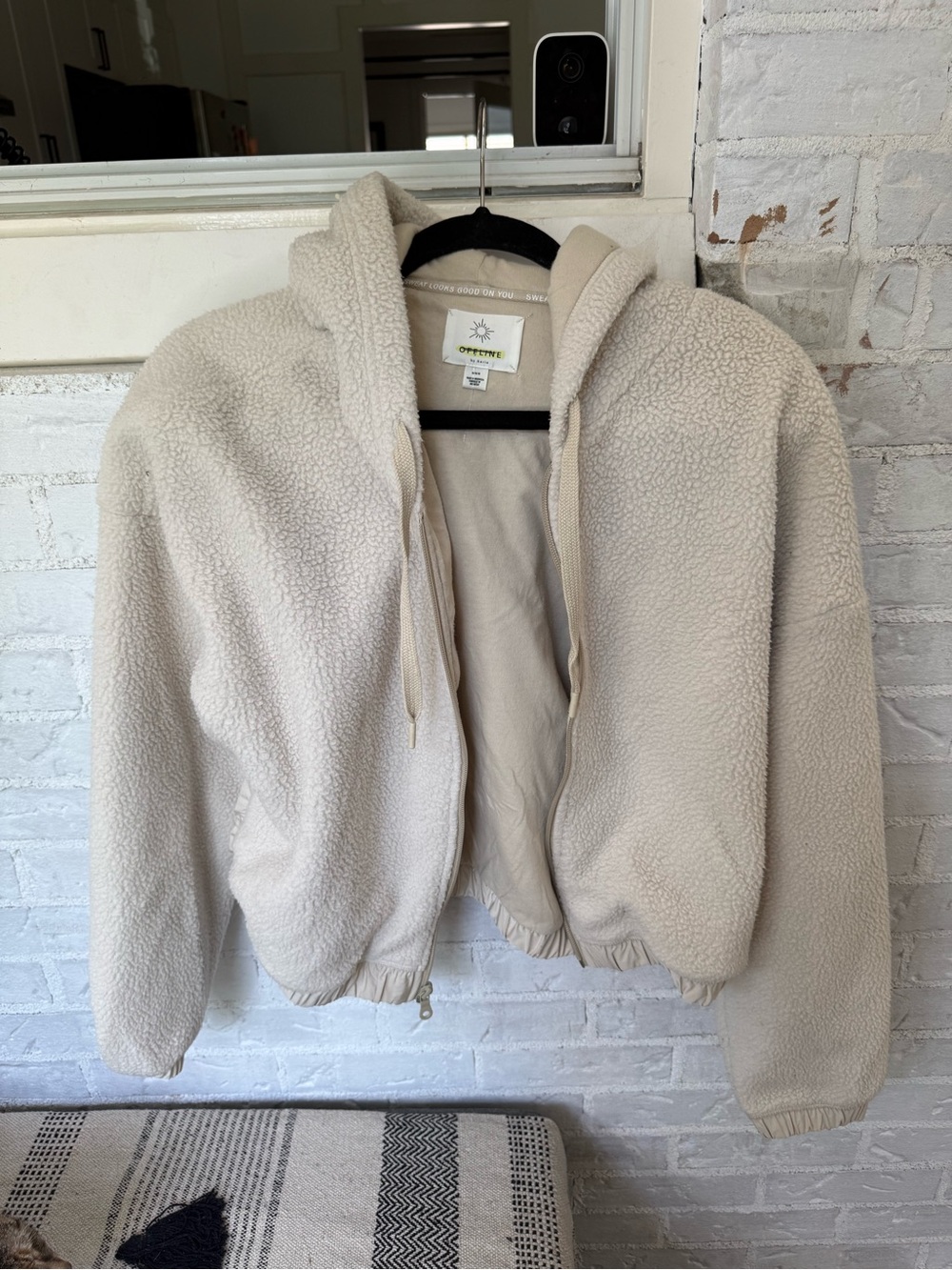 aerie Cream Teddy Jacket with Hood
